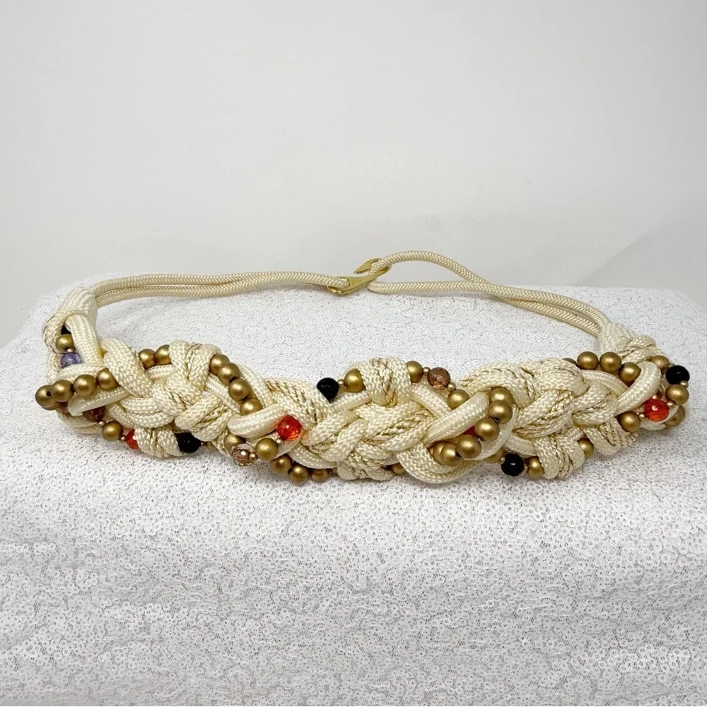 Vintage  Braided Rope Belt with gold Beads